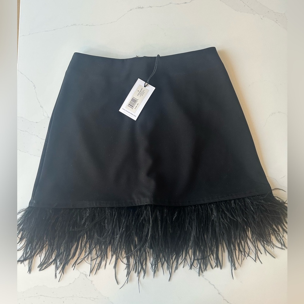 WeWoreWhat Black Mini Skirt with Feather Hem